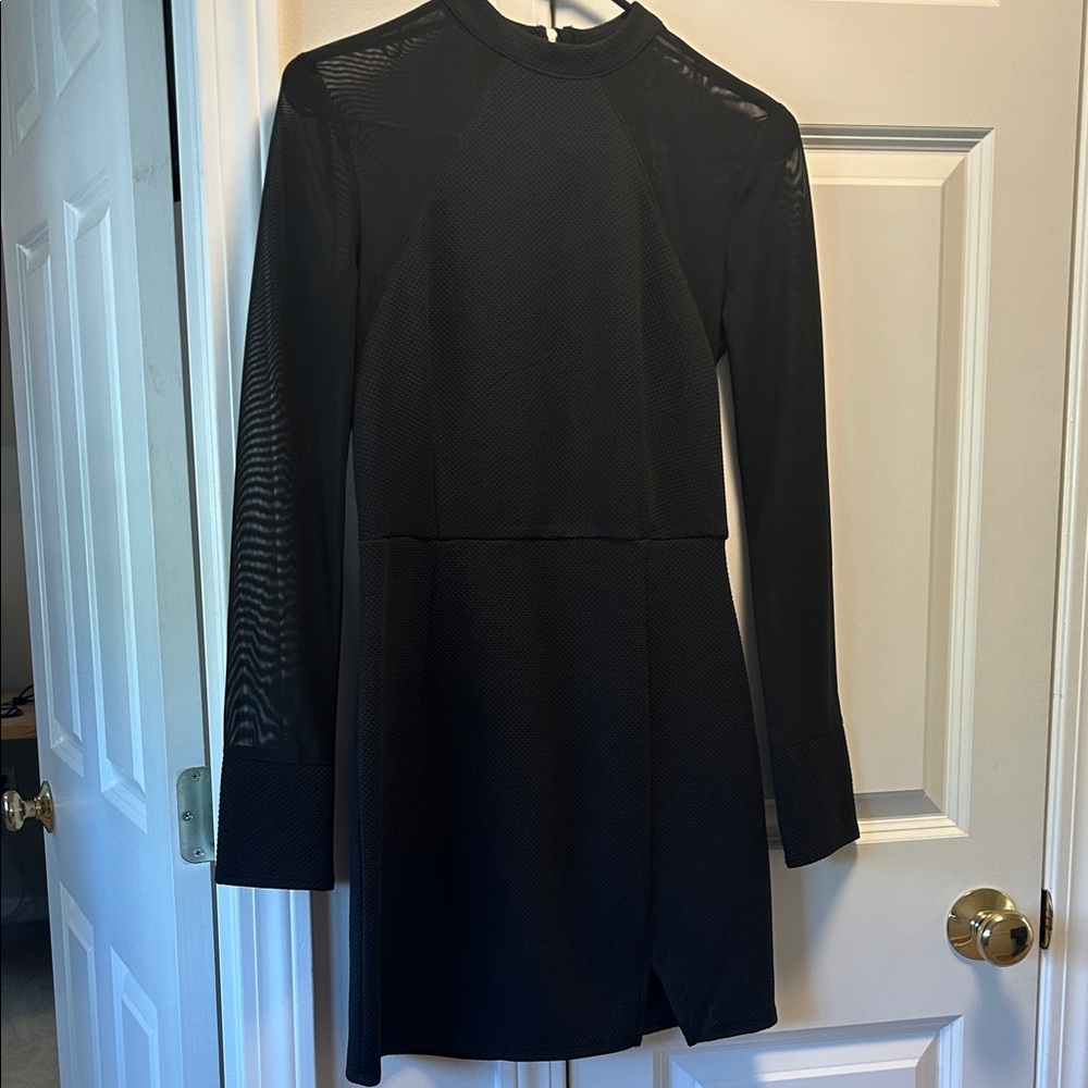 Material Girl Black Long-Sleeve Mesh Panel Sheath Dress